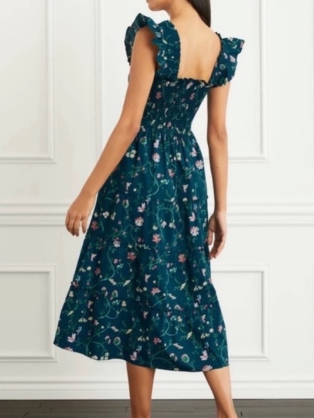 Hill House Ava Dress in Moody Floral Teal - Picture 2 of 7